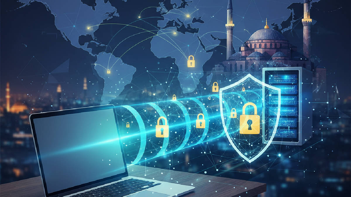 VPN kullanarak Slotbon giriş adresine güvenli erişim sağlayan şifreli bağlantı gösterimi